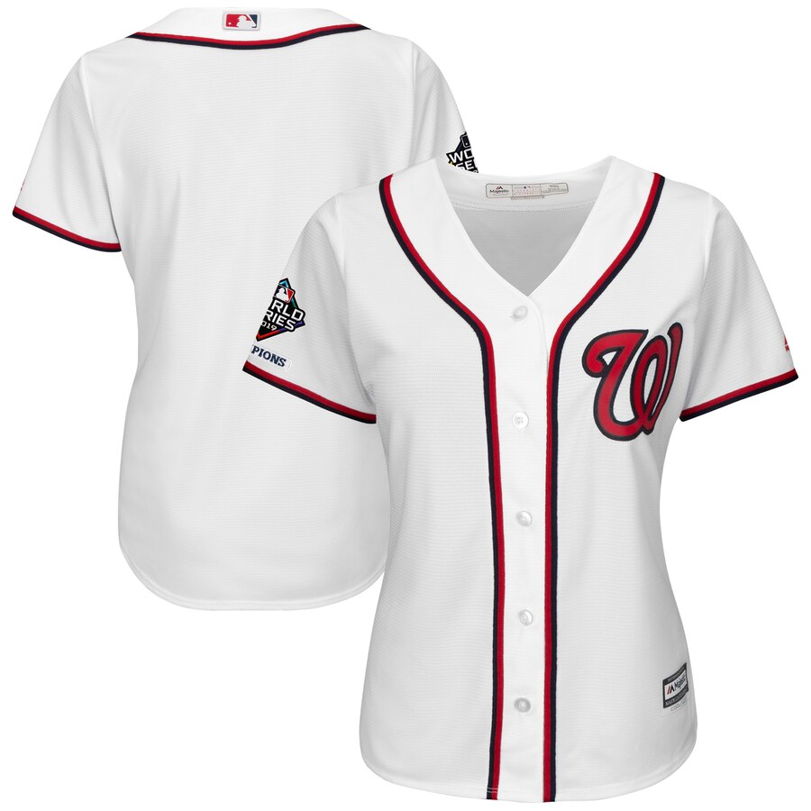 Washington Nationals Majestic Women's 2019 World Series Champions Home Official Cool Base Bar Patch Jersey White