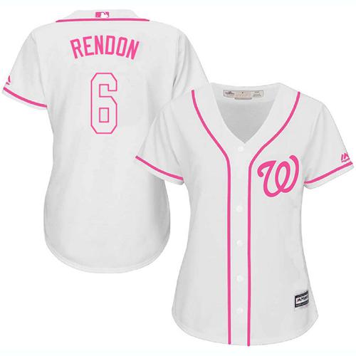 Nationals #6 Anthony Rendon White/Pink Fashion Women's Stitched MLB Jersey