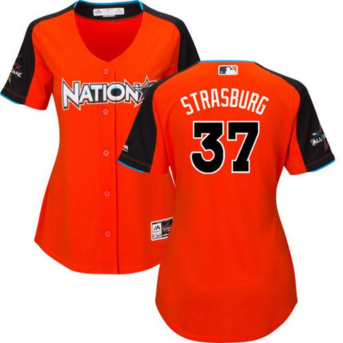 Nationals #37 Stephen Strasburg Orange 2017 All-Star National League Women's Stitched MLB Jersey