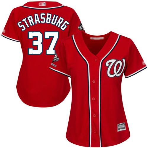 Nationals #37 Stephen Strasburg Red Alternate 2019 World Series Champions Women's Stitched MLB Jersey