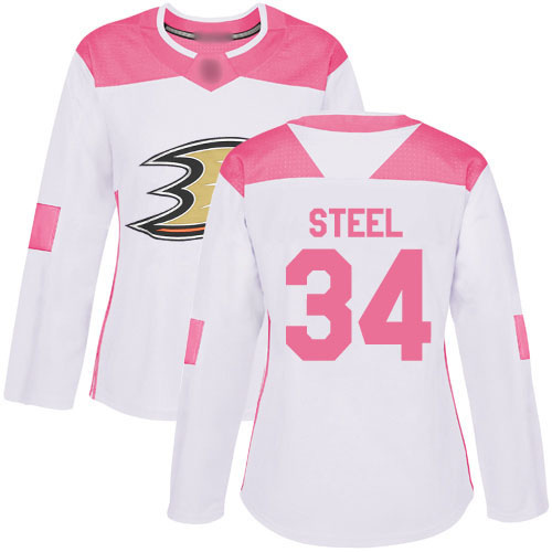 Adidas Ducks #34 Sam Steel White/Pink Authentic Fashion Women's Stitched NHL Jersey