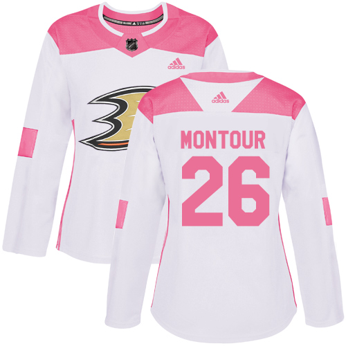 Adidas Ducks #26 Brandon Montour White/Pink Authentic Fashion Women's Stitched NHL Jersey