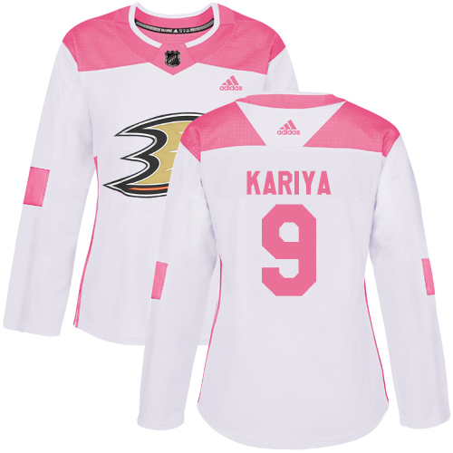 Adidas Ducks #9 Paul Kariya White/Pink Authentic Fashion Women's Stitched NHL Jersey