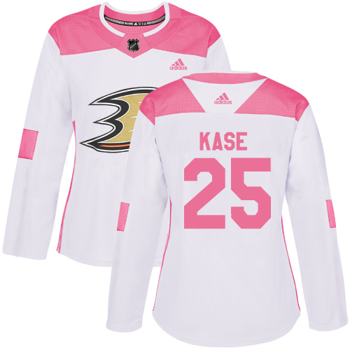 Adidas Ducks #25 Ondrej Kase White/Pink Authentic Fashion Women's Stitched NHL Jersey