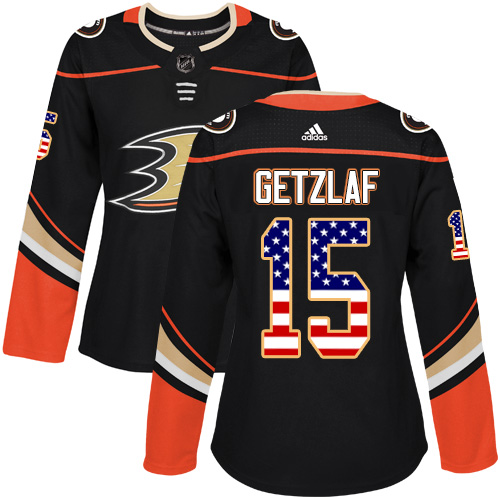 Adidas Ducks #15 Ryan Getzlaf Black Home Authentic USA Flag Women's Stitched NHL Jersey