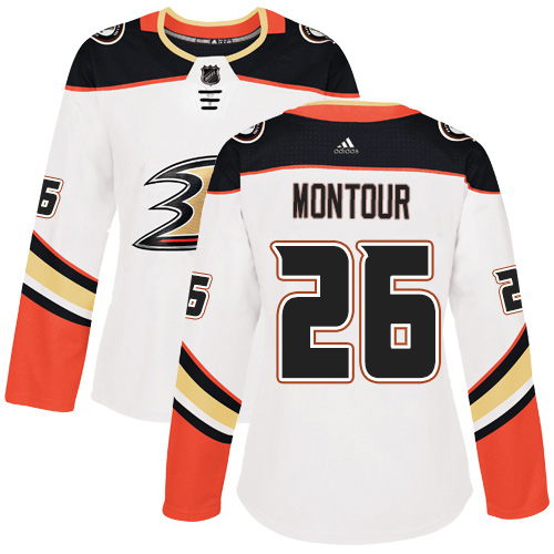 Adidas Ducks #26 Brandon Montour White Road Authentic Women's Stitched NHL Jersey