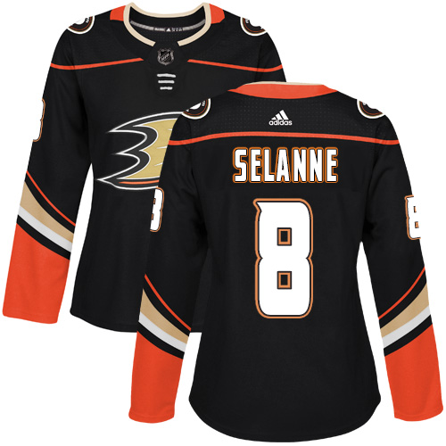 Adidas Ducks #8 Teemu Selanne Black Home Authentic Women's Stitched NHL Jersey