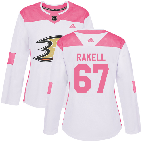 Adidas Ducks #67 Rickard Rakell White/Pink Authentic Fashion Women's Stitched NHL Jersey