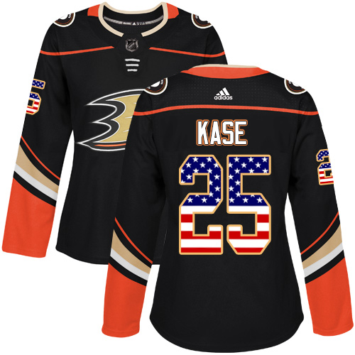 Adidas Ducks #25 Ondrej Kase Black Home Authentic USA Flag Women's Stitched NHL Jersey
