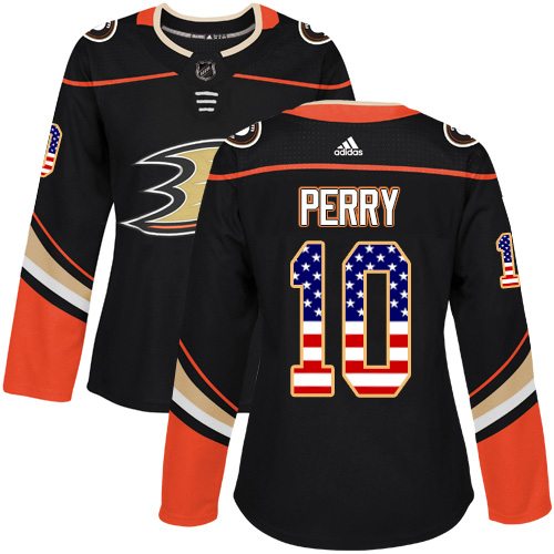 Adidas Ducks #10 Corey Perry Black Home Authentic USA Flag Women's Stitched NHL Jersey