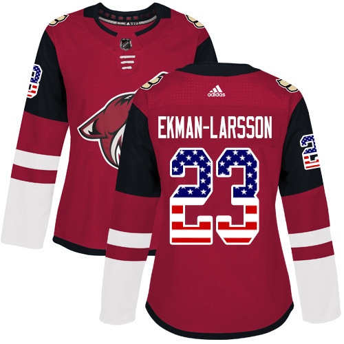Adidas Coyotes #23 Oliver Ekman-Larsson Maroon Home Authentic USA Flag Women's Stitched NHL Jersey