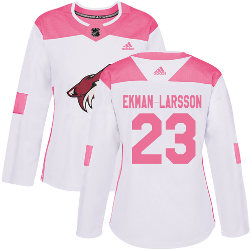 Adidas Coyotes #23 Oliver Ekman-Larsson White/Pink Authentic Fashion Women's Stitched NHL Jersey
