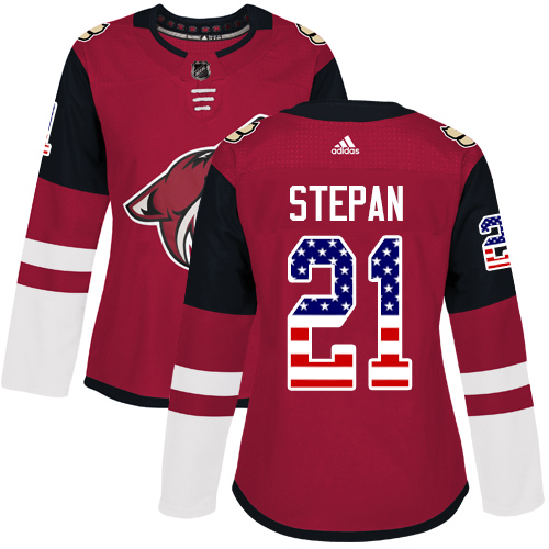 Adidas Coyotes #21 Derek Stepan Maroon Home Authentic USA Flag Women's Stitched NHL Jersey