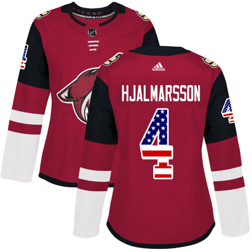 Adidas Coyotes #4 Niklas Hjalmarsson Maroon Home Authentic USA Flag Women's Stitched NHL Jersey