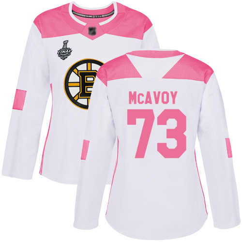 Adidas Bruins #73 Charlie McAvoy White/Pink Authentic Fashion Stanley Cup Final Bound Women's Stitched NHL Jersey