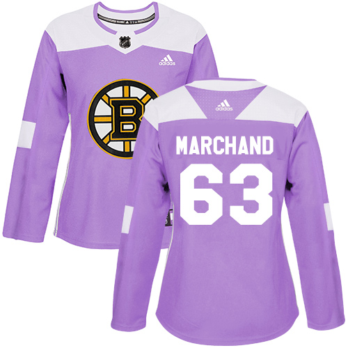 Adidas Bruins #63 Brad Marchand Purple Authentic Fights Cancer Women's Stitched NHL Jersey