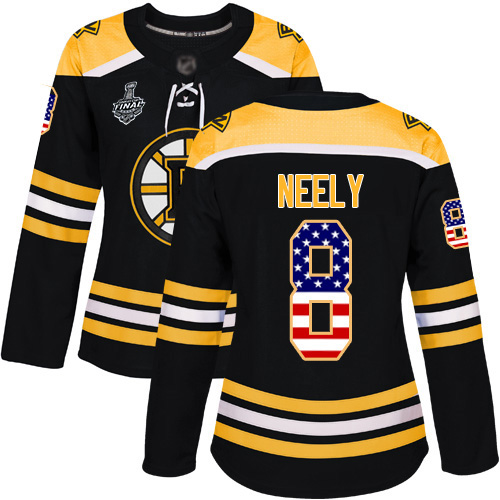 Adidas Bruins #8 Cam Neely Black Home Authentic USA Flag Stanley Cup Final Bound Women's Stitched NHL Jersey