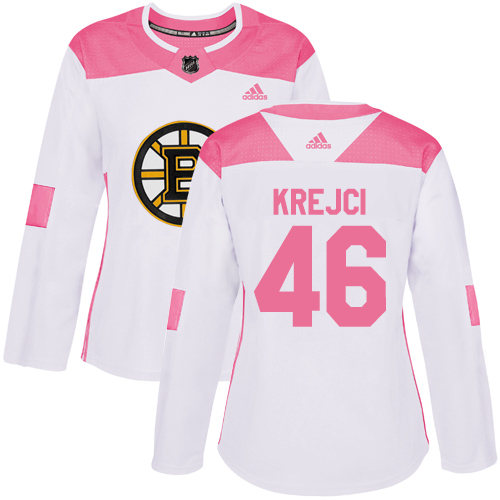 Adidas Bruins #46 David Krejci White/Pink Authentic Fashion Women's Stitched NHL Jersey