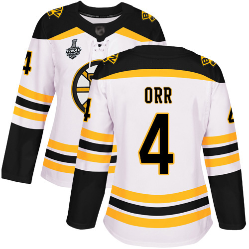 Adidas Bruins #4 Bobby Orr White Road Authentic Stanley Cup Final Bound Women's Stitched NHL Jersey
