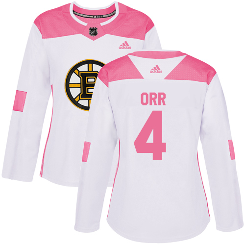 Adidas Bruins #4 Bobby Orr White/Pink Authentic Fashion Women's Stitched NHL Jersey