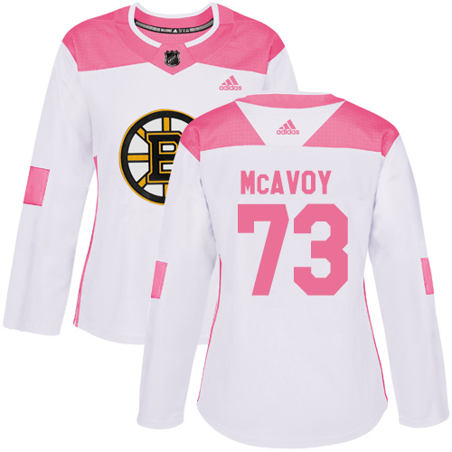 Adidas Bruins #73 Charlie McAvoy White/Pink Authentic Fashion Women's Stitched NHL Jersey