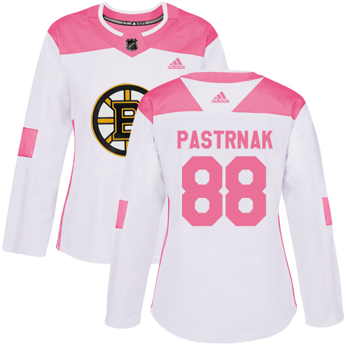 Adidas Bruins #88 David Pastrnak White/Pink Authentic Fashion Women's Stitched NHL Jersey