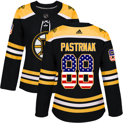 Adidas Bruins #88 David Pastrnak Black Home Authentic USA Flag Women's Stitched NHL Jersey