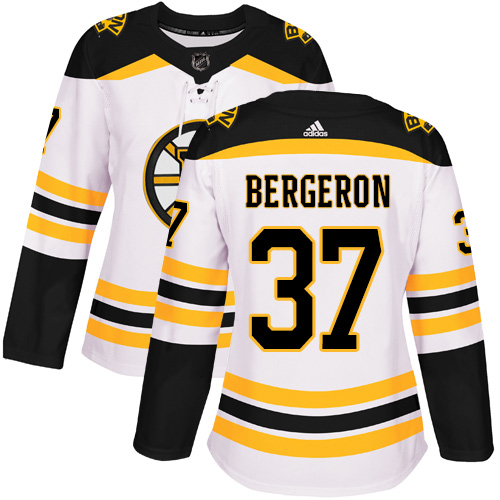 Adidas Bruins #37 Patrice Bergeron White Road Authentic Women's Stitched NHL Jersey