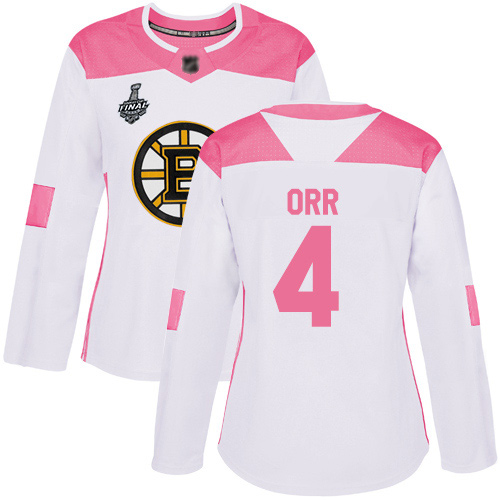 Adidas Bruins #4 Bobby Orr White/Pink Authentic Fashion Stanley Cup Final Bound Women's Stitched NHL Jersey