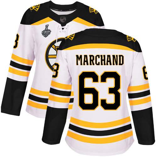 Adidas Bruins #63 Brad Marchand White Road Authentic Stanley Cup Final Bound Women's Stitched NHL Jersey