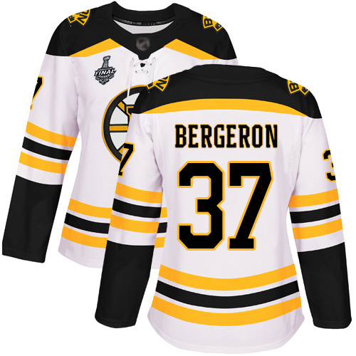 Adidas Bruins #37 Patrice Bergeron White Road Authentic Stanley Cup Final Bound Women's Stitched NHL Jersey
