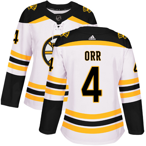 Adidas Bruins #4 Bobby Orr White Road Authentic Women's Stitched NHL Jersey
