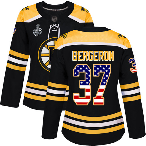 Adidas Bruins #37 Patrice Bergeron Black Home Authentic USA Flag Stanley Cup Final Bound Women's Stitched NHL Jersey