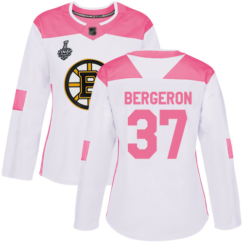 Adidas Bruins #37 Patrice Bergeron White/Pink Authentic Fashion Stanley Cup Final Bound Women's Stitched NHL Jersey