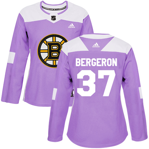 Adidas Bruins #37 Patrice Bergeron Purple Authentic Fights Cancer Women's Stitched NHL Jersey