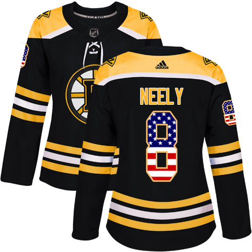 Adidas Bruins #8 Cam Neely Black Home Authentic USA Flag Women's Stitched NHL Jersey