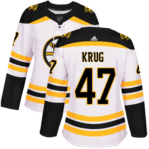 Adidas Bruins #47 Torey Krug White Road Authentic Women's Stitched NHL Jersey