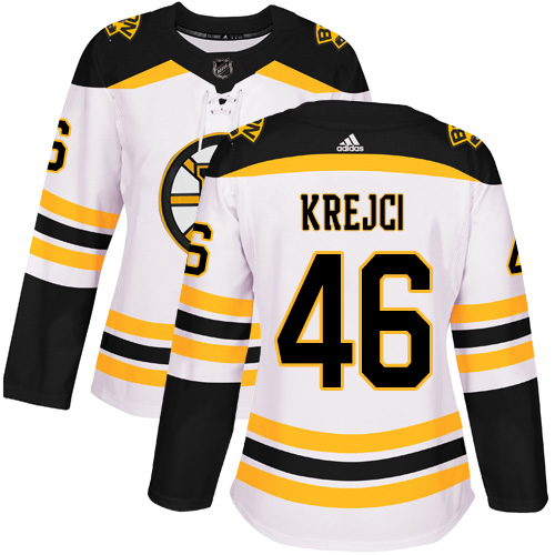 Adidas Bruins #46 David Krejci White Road Authentic Women's Stitched NHL Jersey