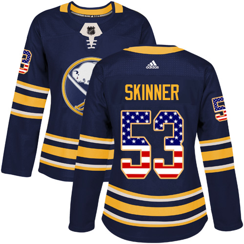 Adidas Sabres #53 Jeff Skinner Navy Blue Home Authentic USA Flag Women's Stitched NHL Jersey