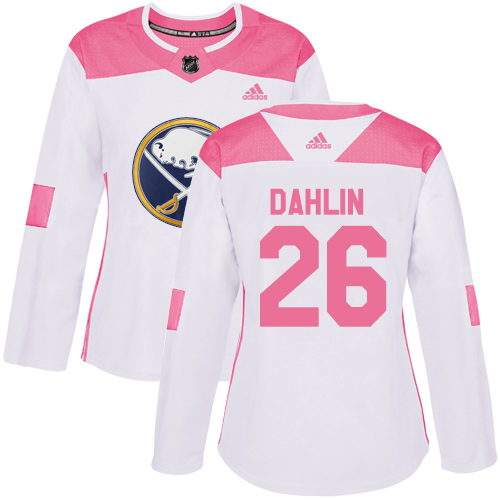 Adidas Sabres #26 Rasmus Dahlin White/Pink Authentic Fashion Women's Stitched NHL Jersey