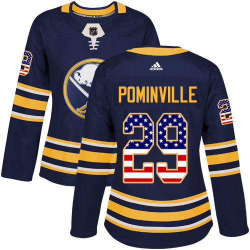 Adidas Sabres #29 Jason Pominville Navy Blue Home Authentic USA Flag Women's Stitched NHL Jersey