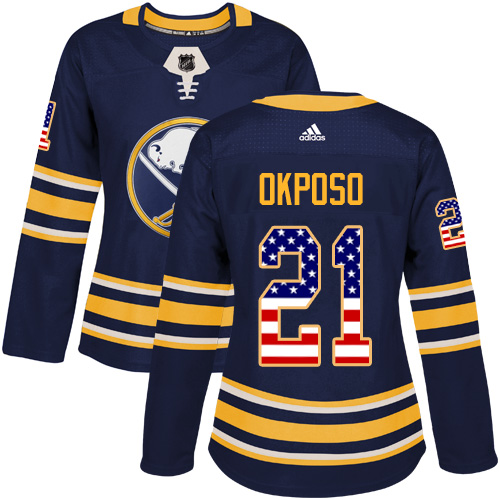 Adidas Sabres #21 Kyle Okposo Navy Blue Home Authentic USA Flag Women's Stitched NHL Jersey