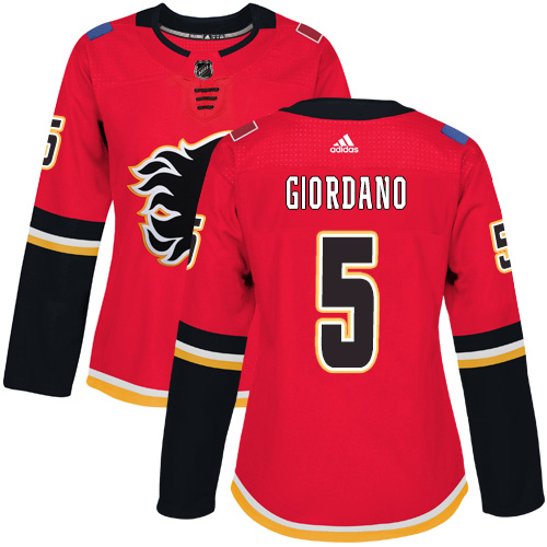 Adidas Flames #5 Mark Giordano Red Home Authentic Women's Stitched NHL Jersey