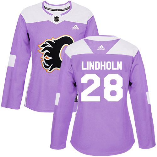 Adidas Flames #28 Elias Lindholm Purple Authentic Fights Cancer Women's Stitched NHL Jersey