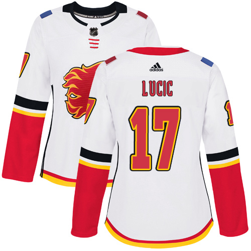 Adidas Flames #17 Milan Lucic White Road Authentic Women's Stitched NHL Jersey