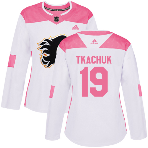 Adidas Flames #19 Matthew Tkachuk White/Pink Authentic Fashion Women's Stitched NHL Jersey