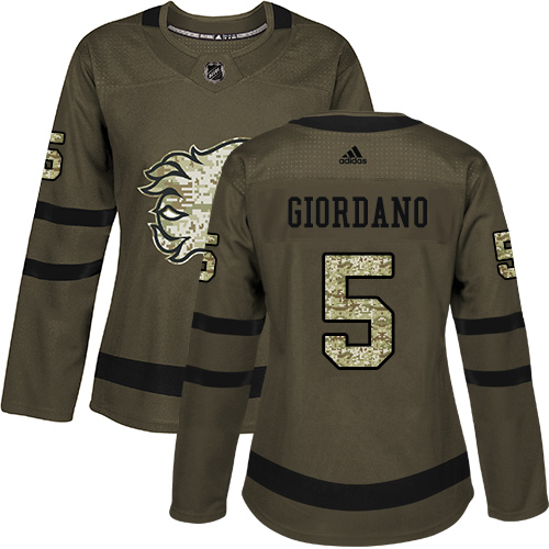 Adidas Flames #5 Mark Giordano Green Salute to Service Women's Stitched NHL Jersey
