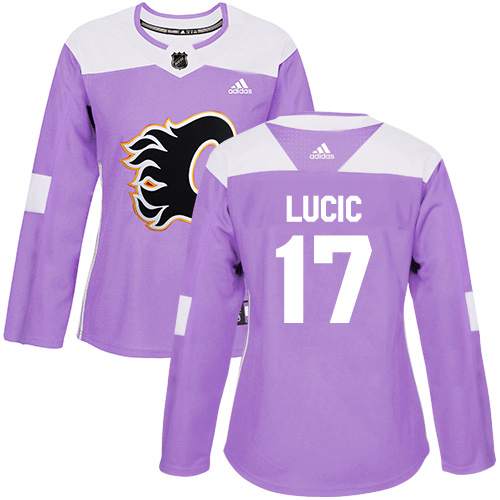 Adidas Flames #17 Milan Lucic Purple Authentic Fights Cancer Women's Stitched NHL Jersey