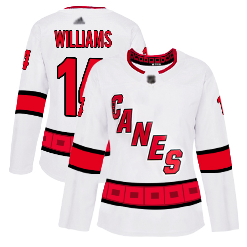 Adidas Hurricanes #14 Justin Williams White Road Authentic Women's Stitched NHL Jersey