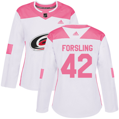 Adidas Hurricanes #42 Gustav Forsling White/Pink Authentic Fashion Women's Stitched NHL Jersey